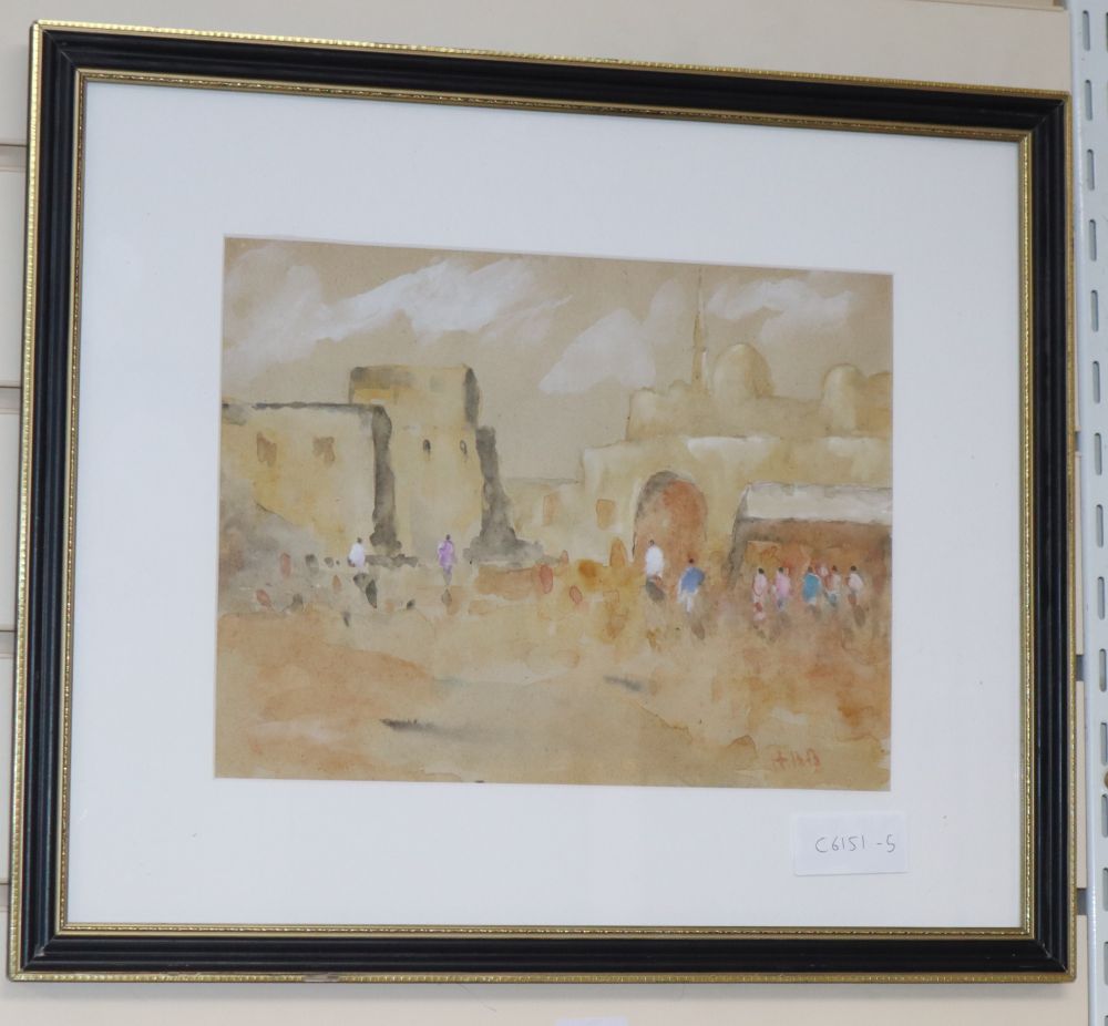 Attributed to Hercules Brabazon Brabazon (1821-1906), watercolour, North African town, bears initials, 22 x 29cm
